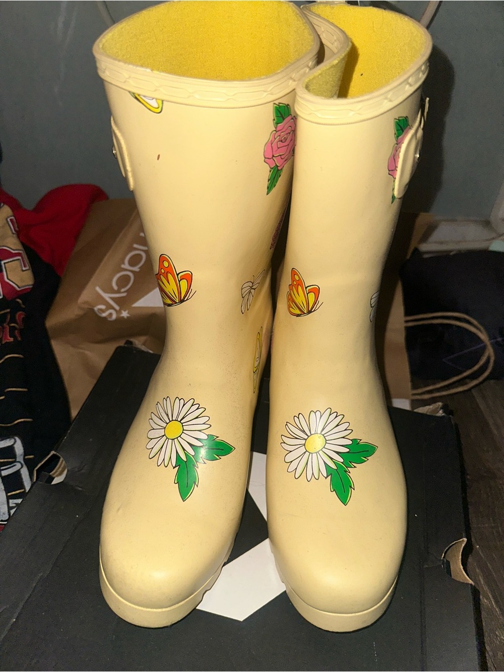 Disney Yellow Floral & Butterfly Women's Rain Boots